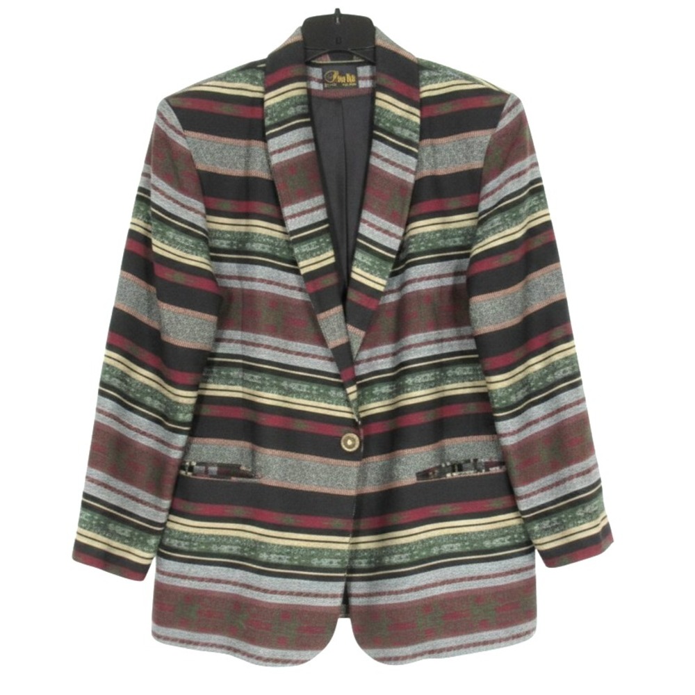 DAVID PAUL New York AZTEC SOUTHWESTERN Wool Blend 1-BUTTON Blazer/Jacket Sz L